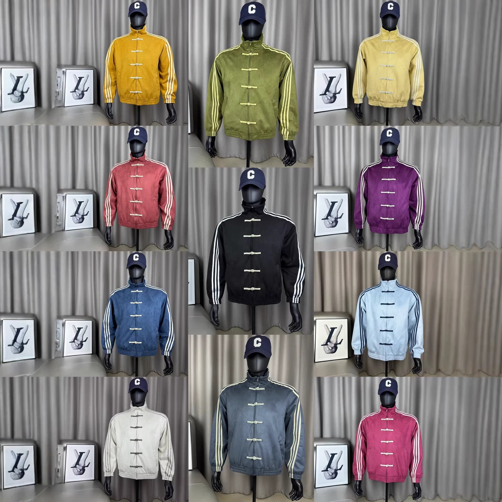 High Version Eleven-Color Three-Stripe Retro Sports Stripes Fashion New Chinese Style Button Jacket Same Style Three-Label Coat