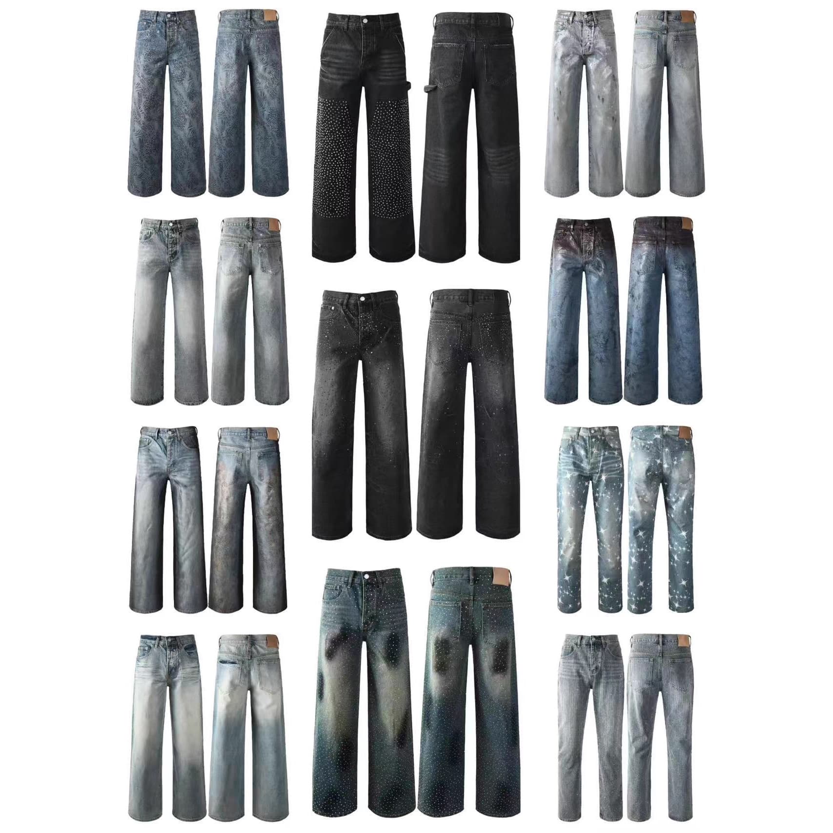 Am High-Street Ripped Loose Straight-Leg Jeans Four-Season Men's American High-Street Wide-Leg Casual Long Pants