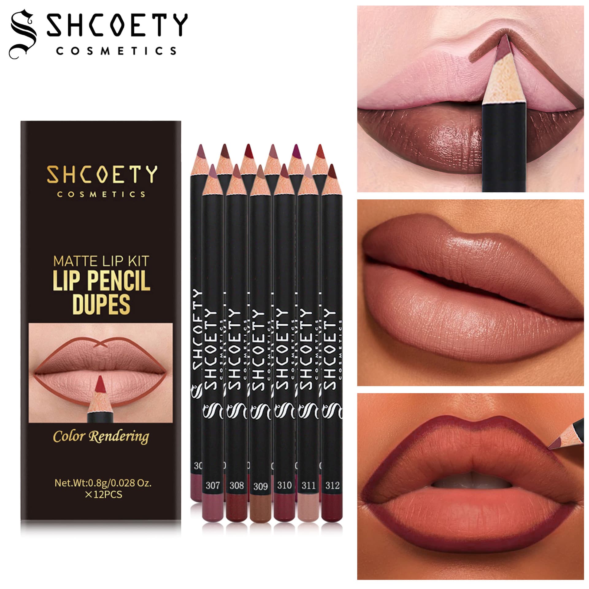 SHCOETY 12-Color Lip Liner Set Nude Matte Lipstick Long-Lasting Smudge-Proof Cosmetics Cross-Border Wholesale