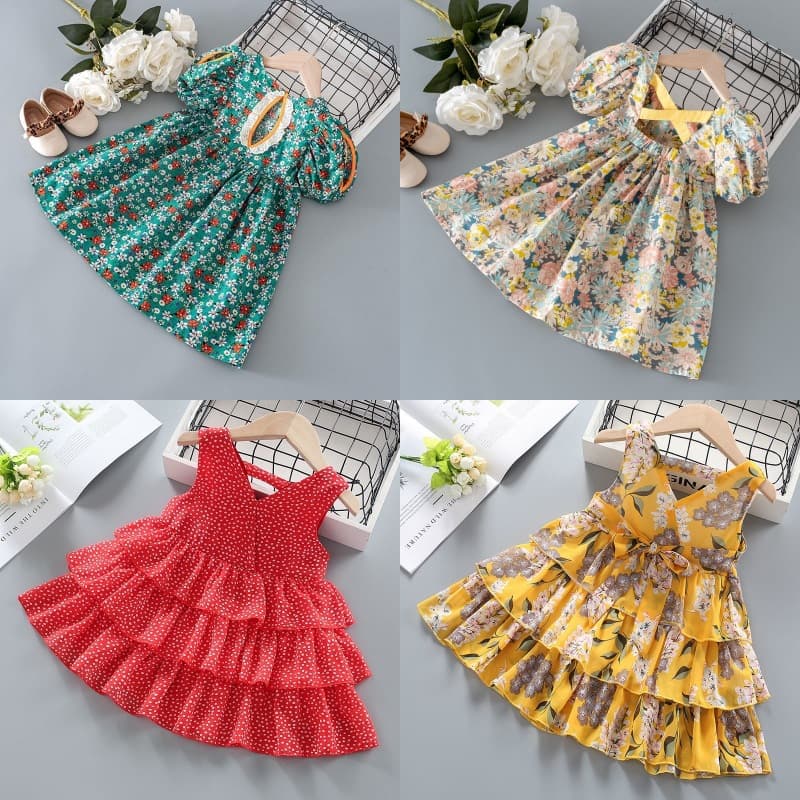 Children's Summer 2025 Spring New Floral Dress for Girls Short Sleeve Casual Dress Toddler Dress