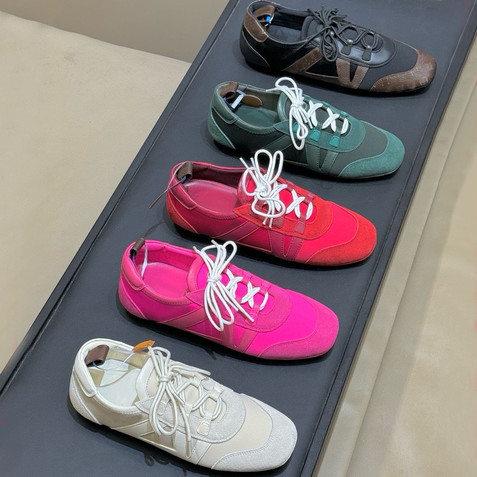 Lüjia Foreign Trade Grade Color-Blocked Lace-Up German Training Shoes for Women, Forrest Gump Shoes, Sports Casual Shoes, Genuine Leather Flat Ballet Shoes