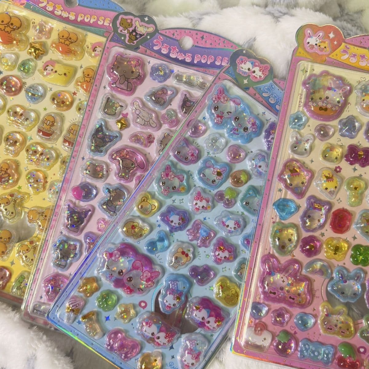 Vintage Heisei Little Rabbit Natto-Kun 3D Embossed Stickers Sanrio Hawaii Kitty Solid Crystal Stickers