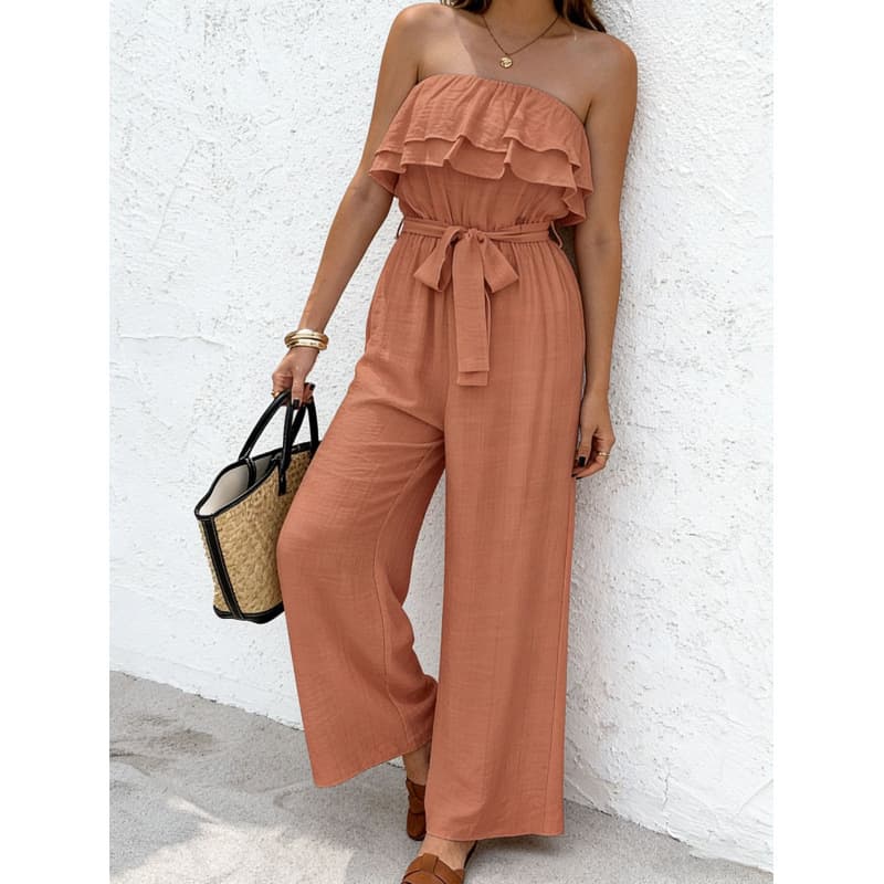In Stock 2026 European and American Cross-Border Summer New Casual Strapless Bandage Solid Color Jumpsuit