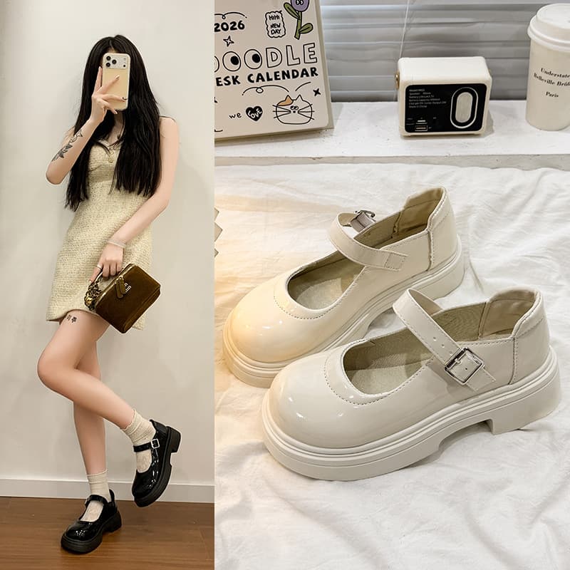 Girls Mary Jane Leather Shoes Chunky Heel Thick Sole Round Toe Strap 2026 Spring Summer New Style for Dresses Single Shoes