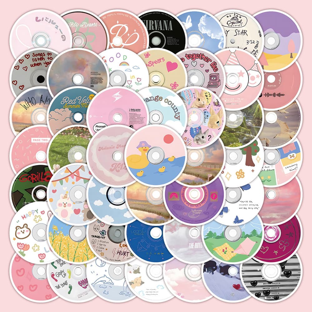60 Music CD Scrapbook Stickers Niche High-Aesthetic Record Decals for Phone Cases Notebooks Wholesale