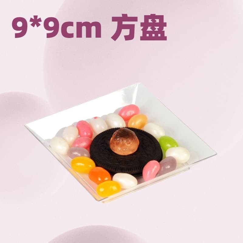 9*9cm 2.5oz transparent, gold, white square dish and plate for desserts, appetizers, sauce dishes