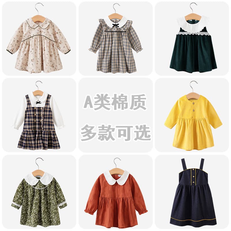 Girls' dresses, spring and autumn new long-sleeved retro princess dresses for children, Korean style children's ins skirts, dress dresses