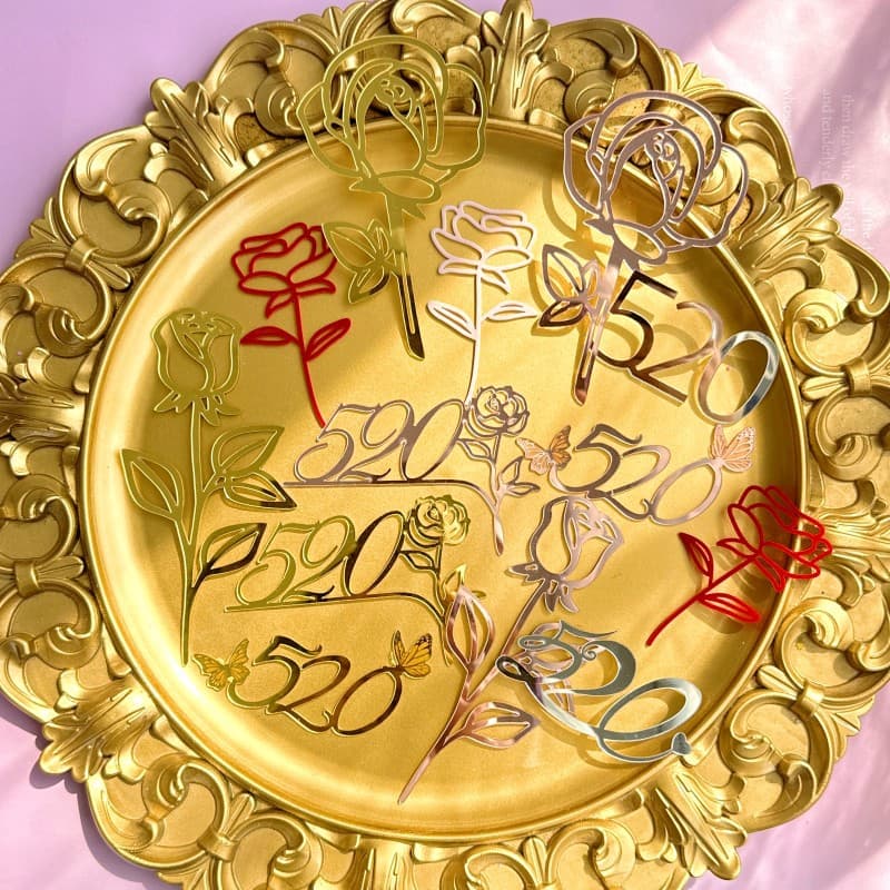 520 Valentine's Day Acrylic Cake Decoration Confession Cake Topper 520 Rose Cake Insert