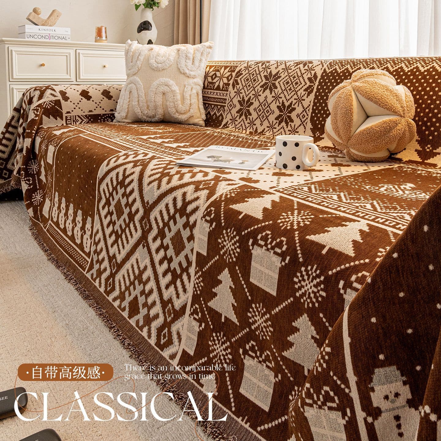 American Country Snow Neil Sofa Cover, All-Season One-Piece Full Cover, Anti-Cat Scratch Blanket, Non-Slip Cover
