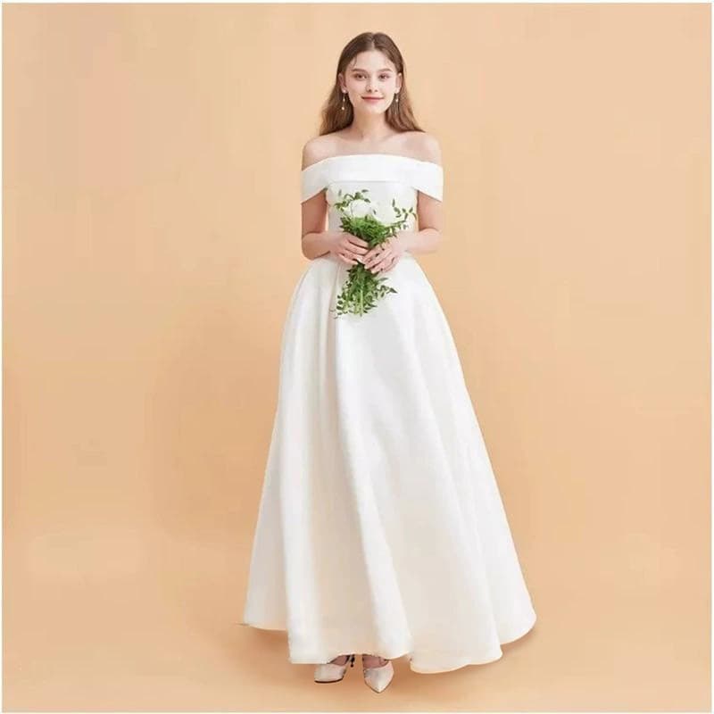 Wedding Dress One-Shoulder Satin Simple Hepburn Petite 2026 Summer New Short Length Travel Shoot Going-Away Wedding Gown