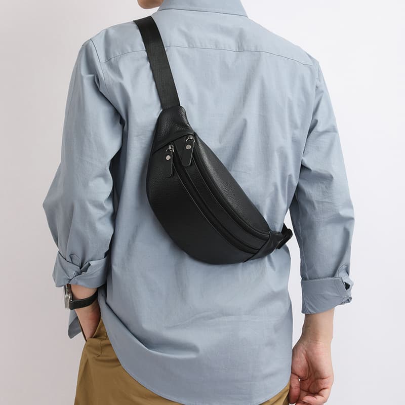 Cross-Body Men's Chest Bag Genuine Leather Large Capacity Men's Waist Bag Casual Versatile Top-Grain Cowhide Soft Leather Men's Crossbody Bag