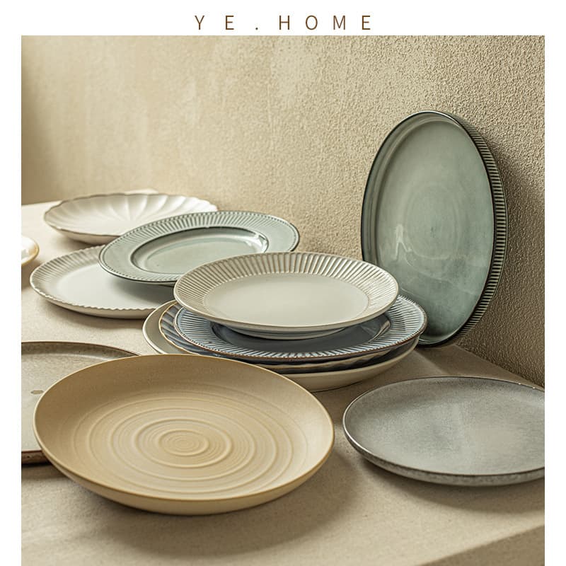 Retro Large Ceramic Dinner Plate High-Appearance Western Steak Plate Pasta Plate Japanese-Style Household Tableware Wholesale Dinner Plate