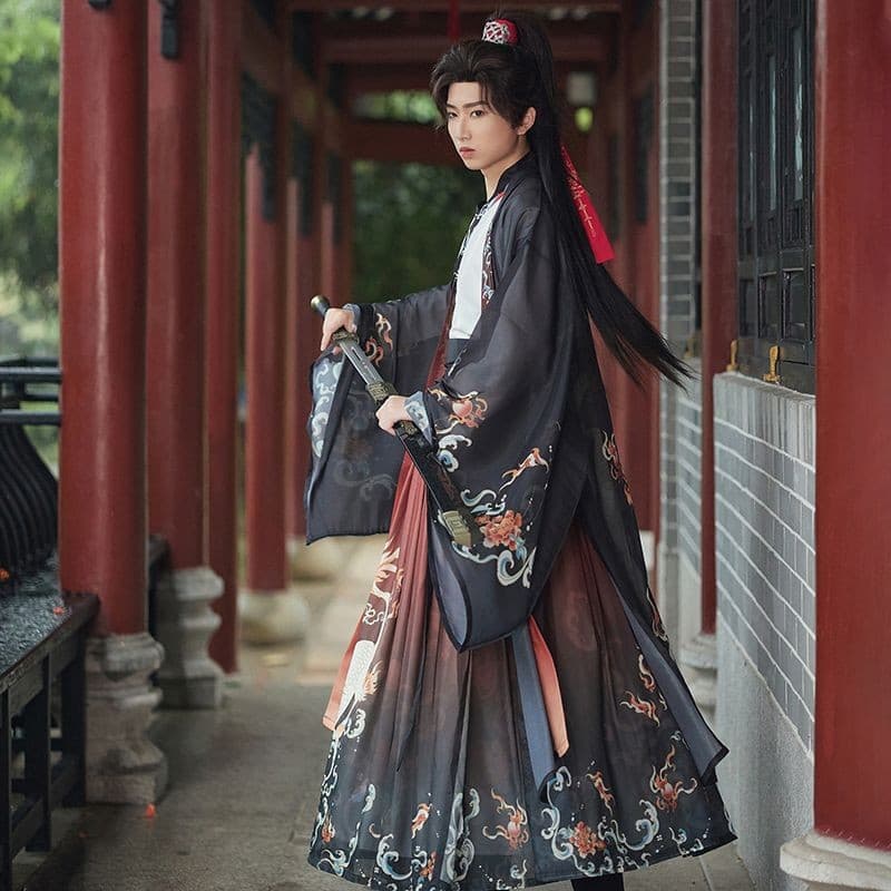 Men's Original Chinese Hanfu Warrior Print Ancient Costume Cross-Collar Waist-Length Wei-Jin Style Daily 2025 Summer