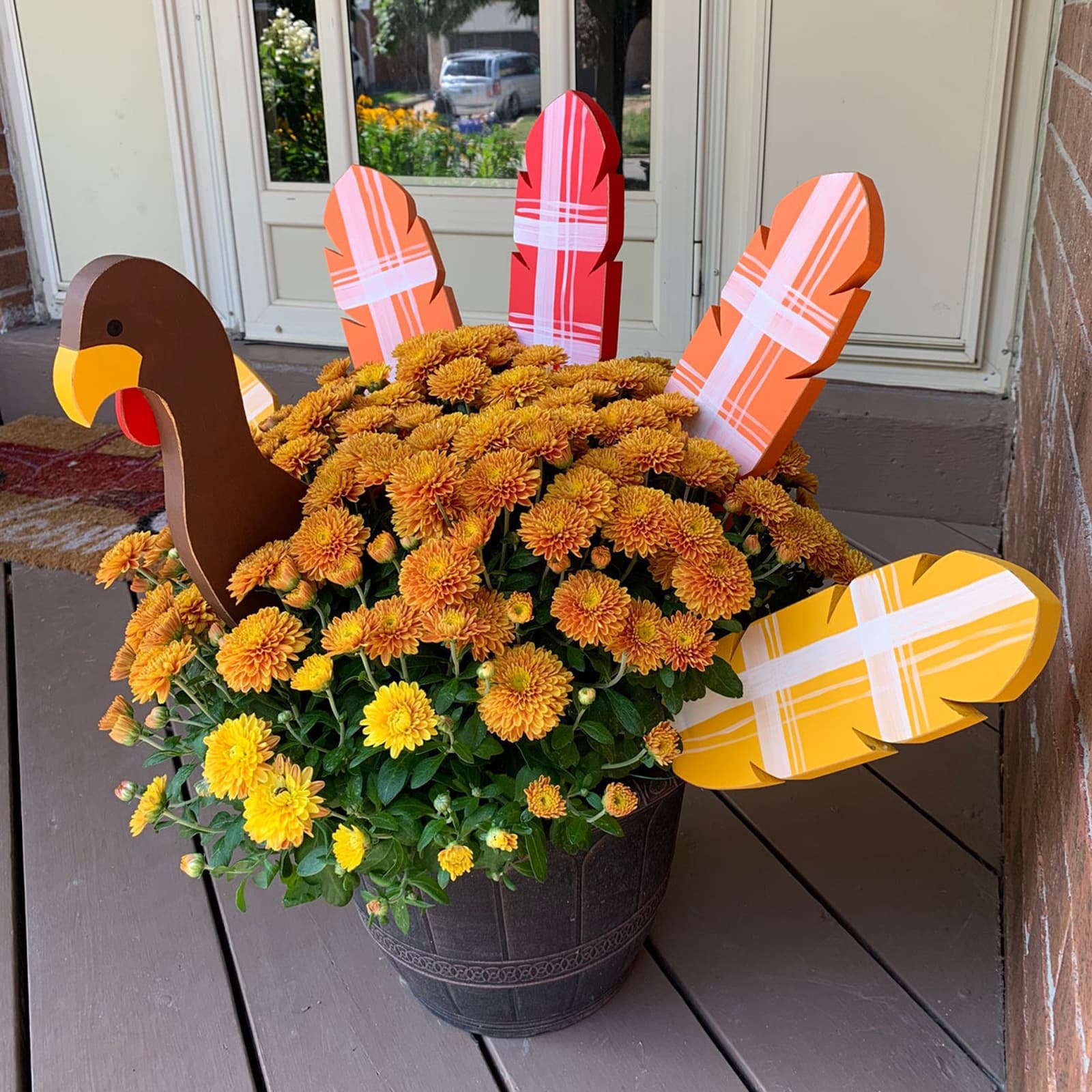 Turkey Planter Wooden Sticks Thanksgiving Turkey Flower Pot Decoration Insert Garden Decor