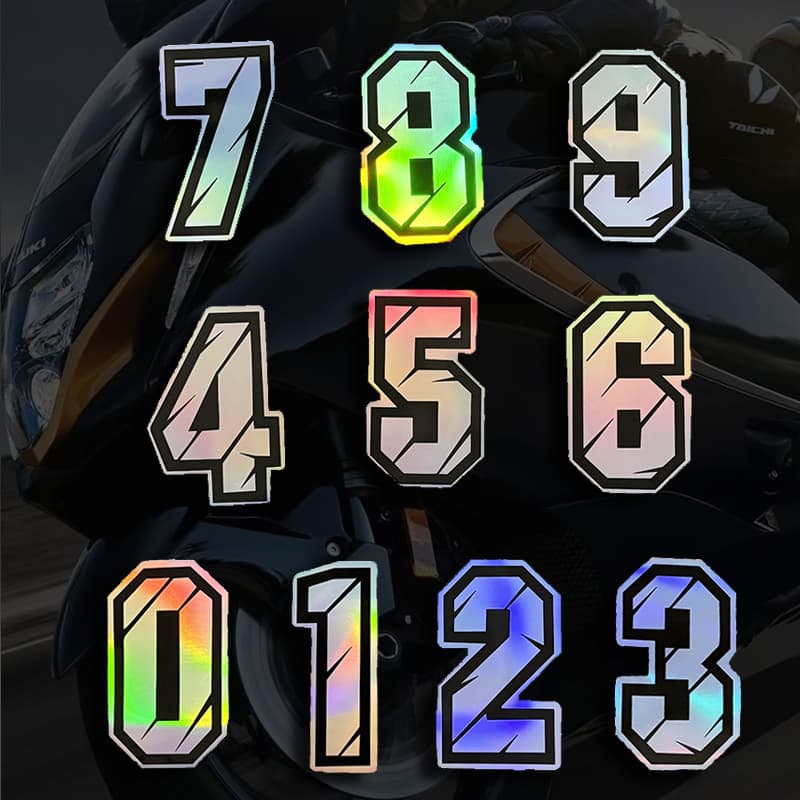 Colorful laser number number 0-9 car sticker DIY modified motorcycle racing number decorative helmet sticker
