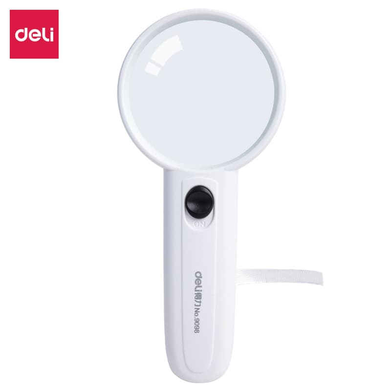 Deli Magnifying Glass Portable Handheld Magnifier LED Optical Lens Student Map Elderly Reading Magnifier