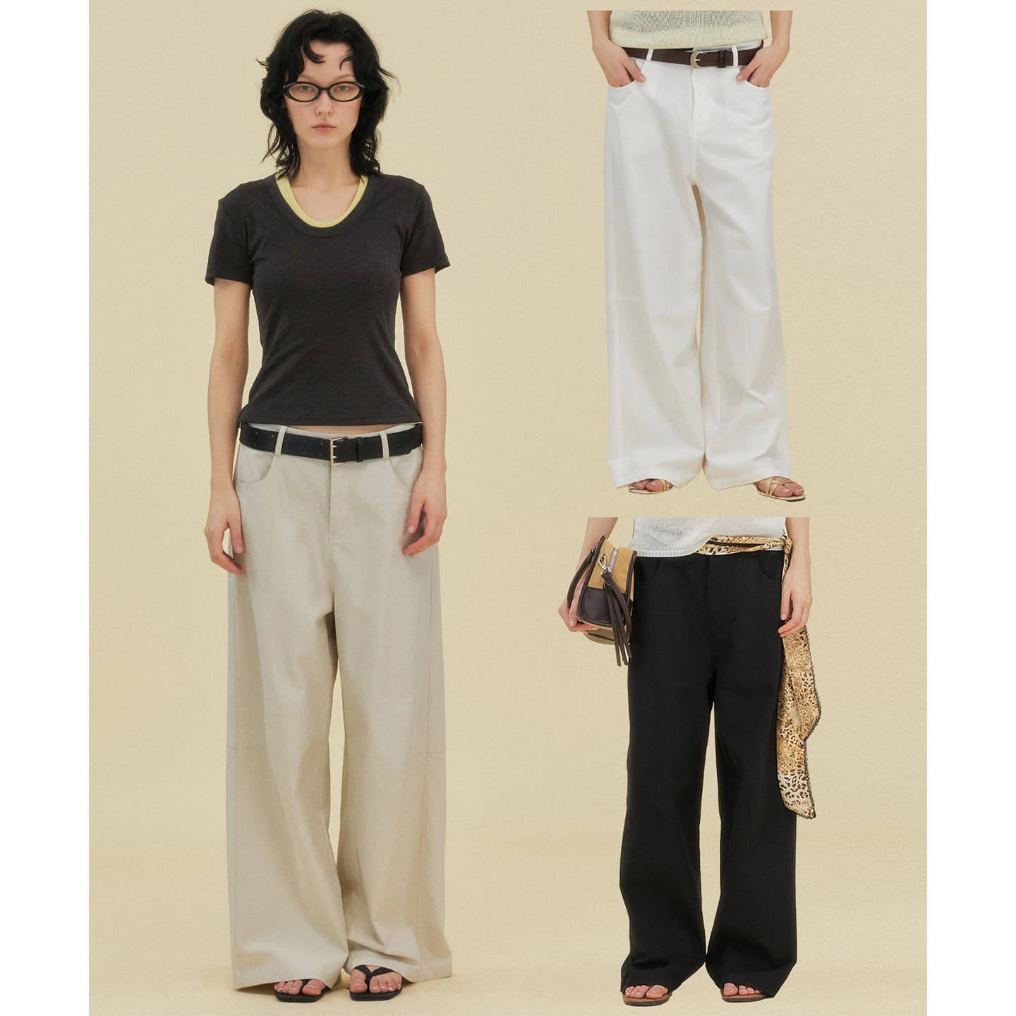【Live Special Price No Returns or Exchanges 19】 Twill Nylon Cotton Curved Leg Pants for Women 260180