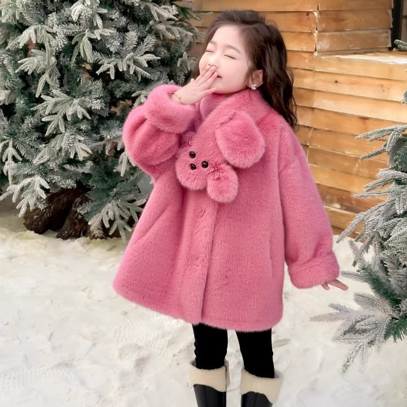 Children's fur coat, eco-friendly mink fleece faux fur coat, winter warm sweater for little girls.