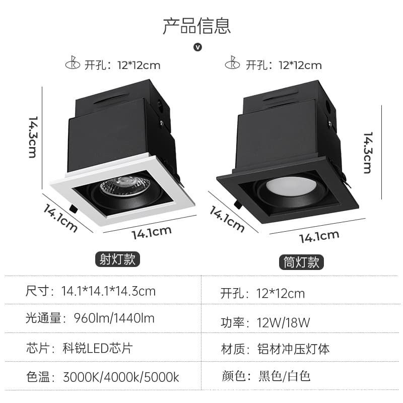 Recessed LED Spotlights, Rectangular Double-Head Grid Spotlights, Bean Bulb Ceiling Lights