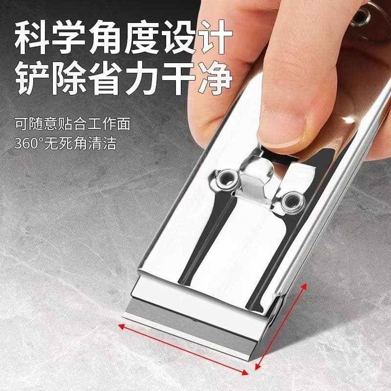 Stainless steel cleaning scraper for household multi-purpose use, kitchen oil stain and glue removal scraper with replaceable blades, floor scraper.