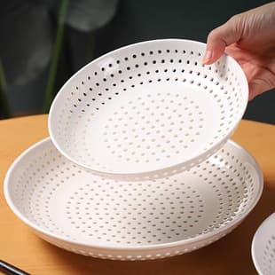 Ceramic Porous Steamer Tray with Fine Holes for Dumplings, Buns, Grains, Seafood Draining, Multi-Purpose Round Tray
