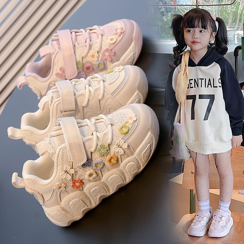 Children's Shoes New Style 2025 Spring/Autumn Breathable Girls' Flower Loaf Shoes Small Bow Fashion Student Style Kids' Shoes