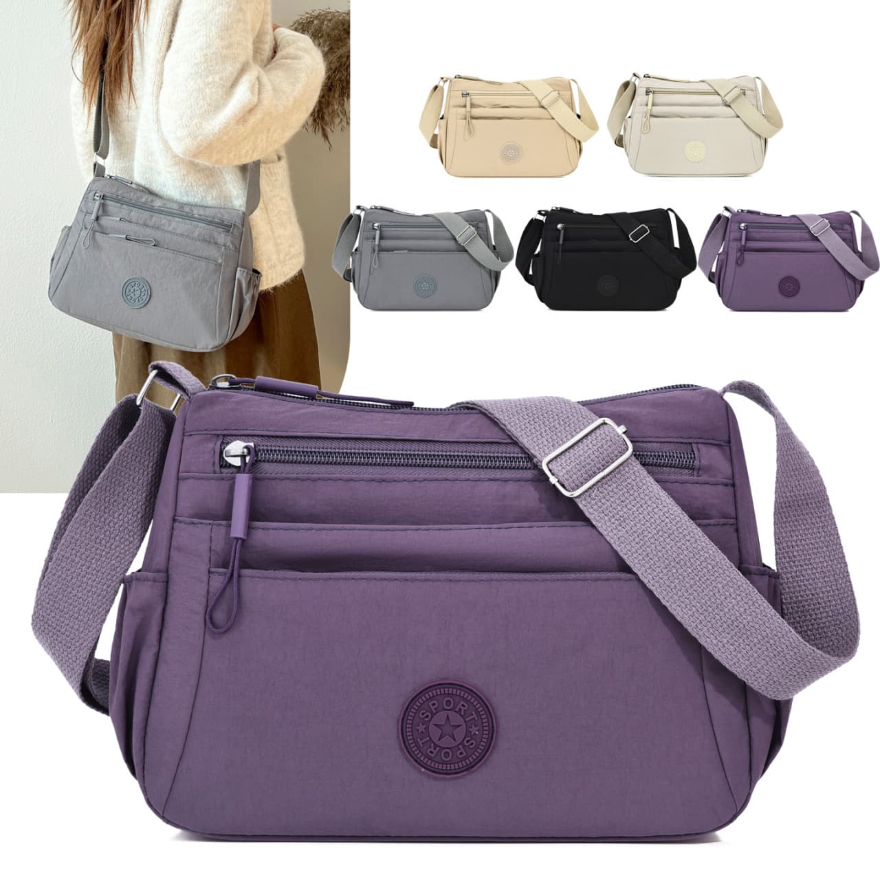 Oxford Multi-layer Canvas Crossbody Bag for Middle-aged Women, Large Capacity Travel Shoulder Bag, Mom Bag