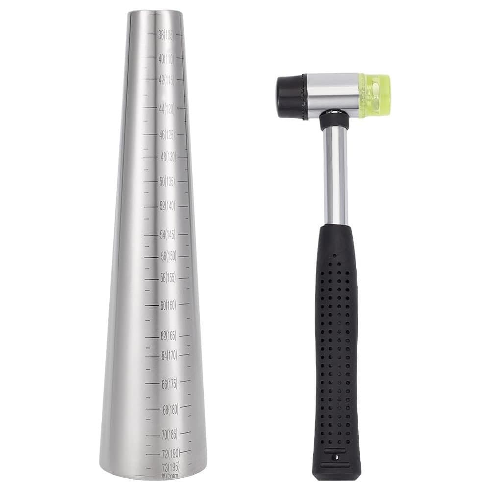 2 piece set of stainless steel bracelet tools, stainless steel bracelet rod with scale, 25mm rubber hammer for DIY jewelry