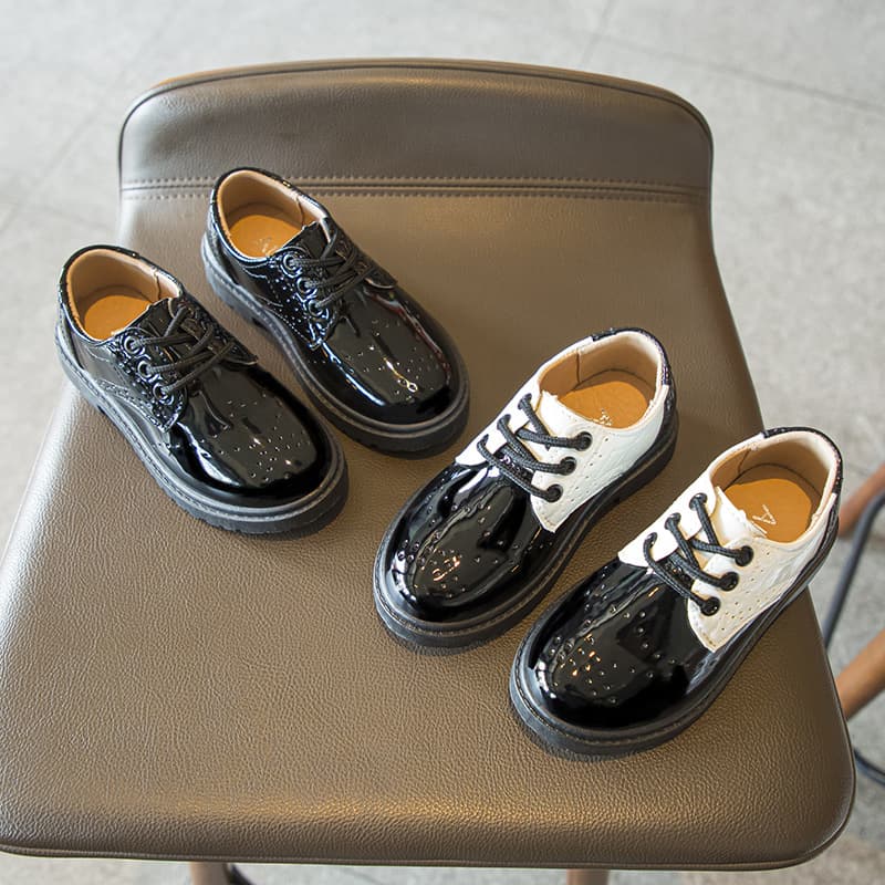 Boys Black Leather Shoes Spring Autumn Floral Boy Children's Formal Shoes School Performance Shoes Girls Single Shoes