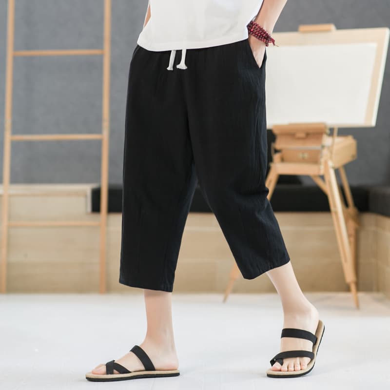 Cropped pants men's summer thin pure cotton linen cotton linen pants large size men's loose casual pants men's shorts