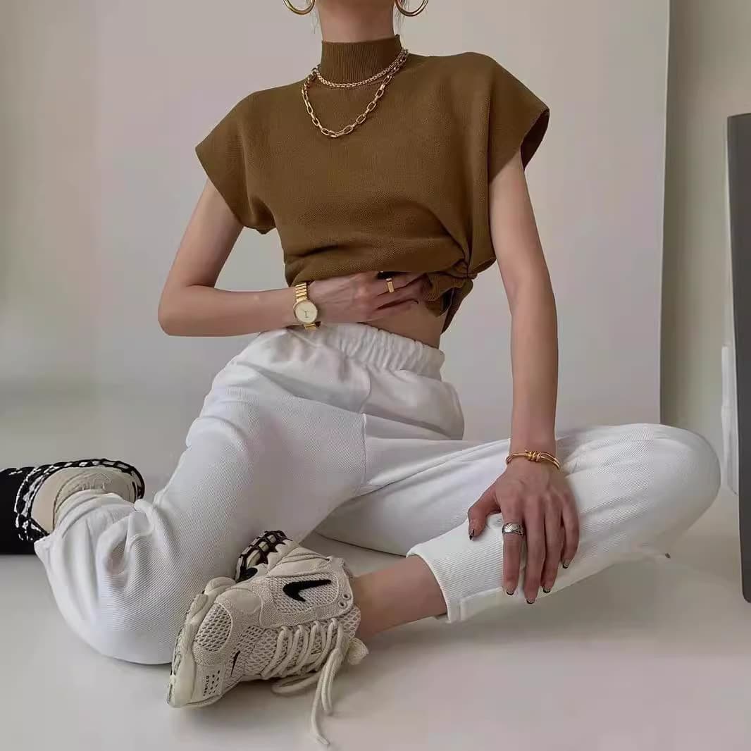 Cross-Border New Short-Sleeve Half-Turtleneck Knit Spice Girls T-Shirt Summer Loose Vest Women's Commuter