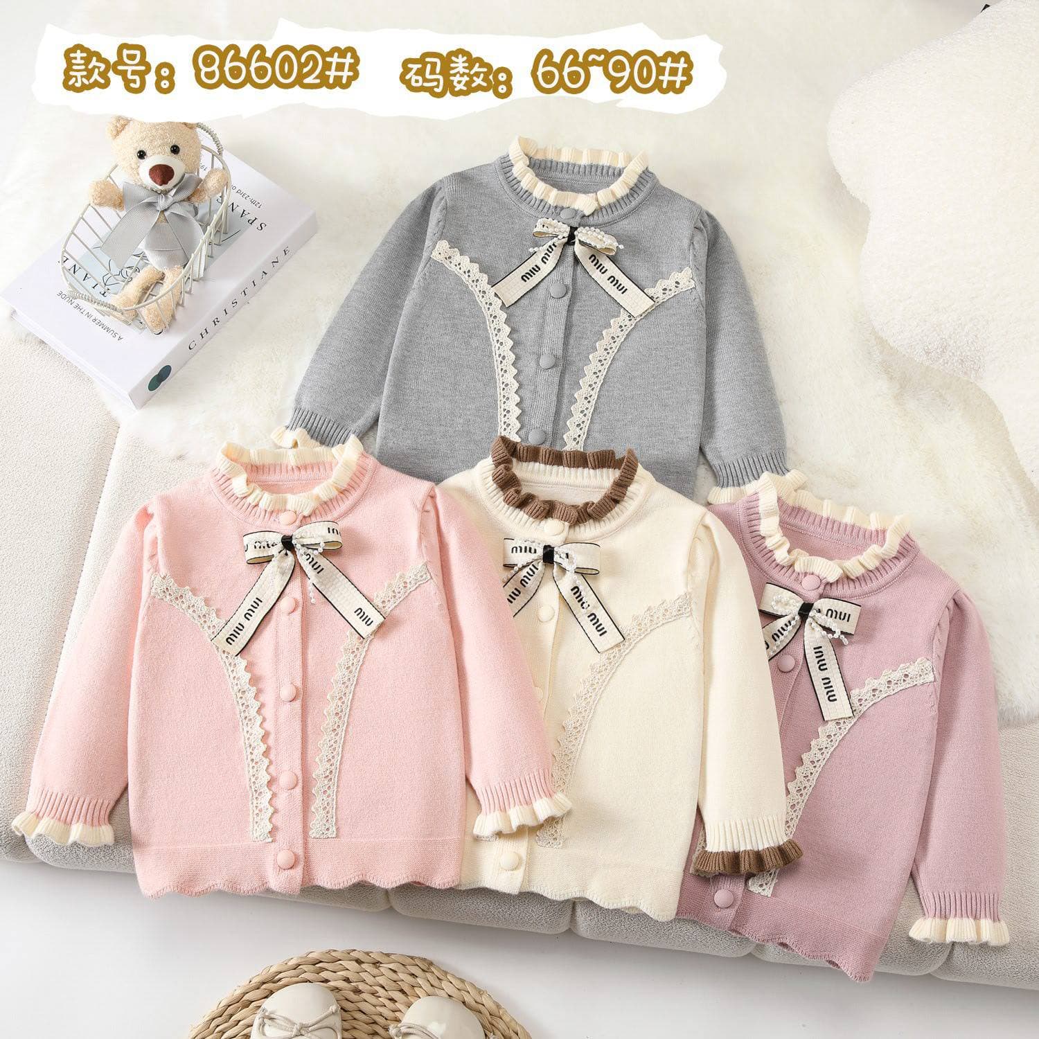 Autumn and winter new style girls' children's clothing baby sweater coat children's baby fungus collar bow multi-color sweater