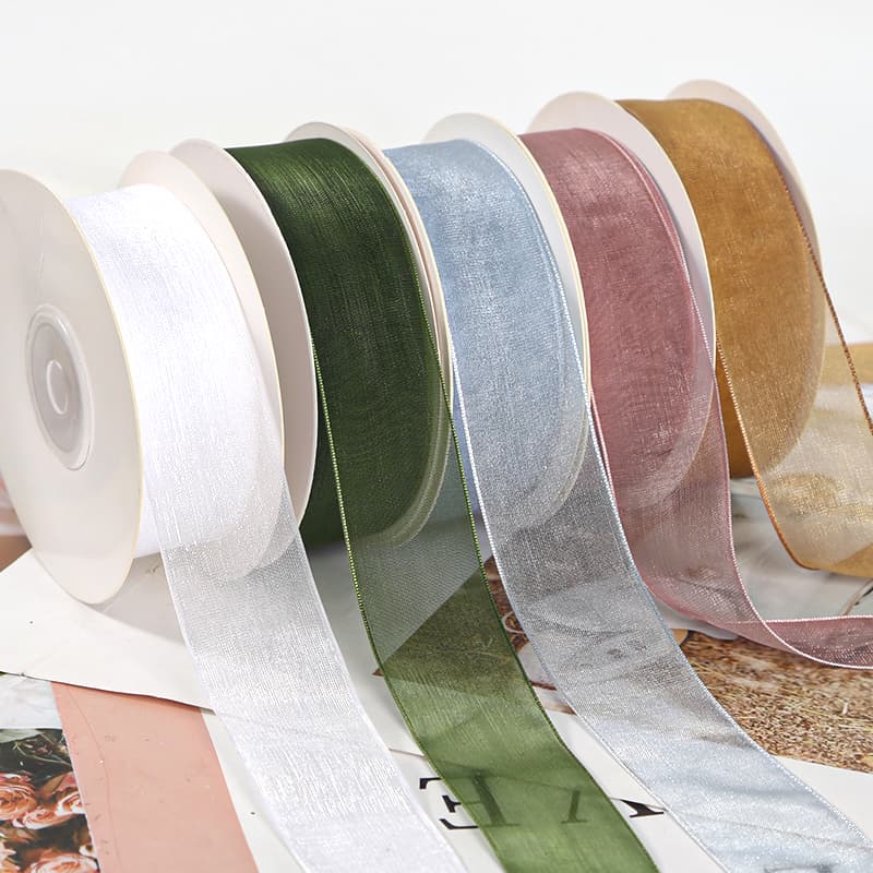 2.5cm Snow Gauze Transparent Ribbon for Bouquet Wrapping, Gift Ribbon, Cake Jasmine Silk Satin Ribbon