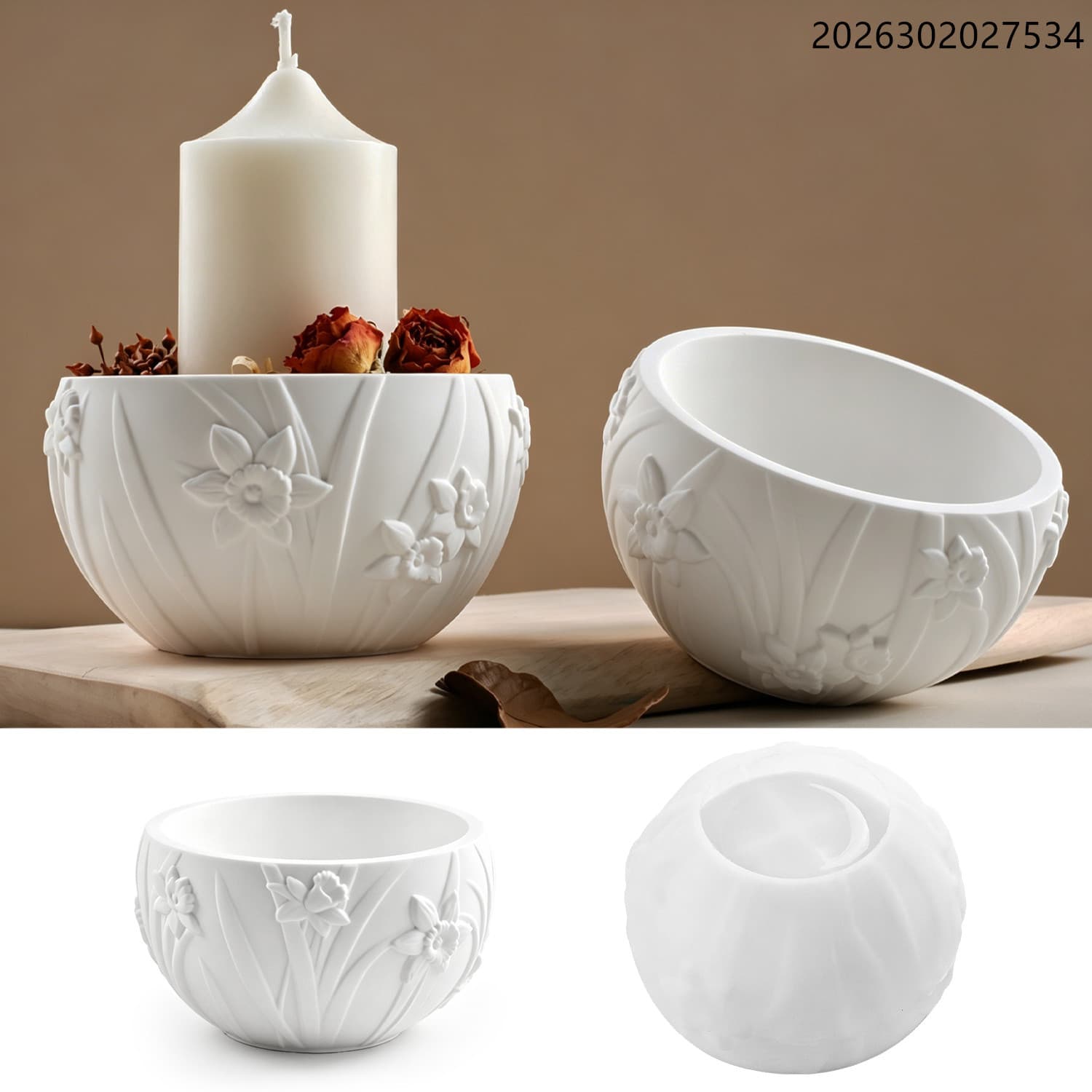 DIY Gypsum Cement Narcissus Storage Bowl Flower Candle Cup Candle Holder Mirror Silicone Mold
