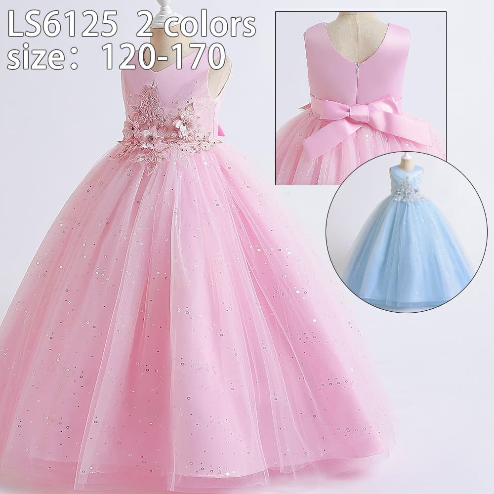 Children's Long Wedding Princess Dress Girl's Piano Performance Outfit Birthday Hosting Girl's Dress European and American Children's Wear Wholesale