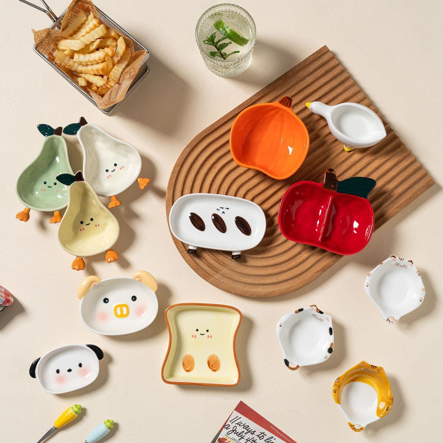 [Cartoon Dish Big Collection] Cute Ceramic Home Dipping Sauce Dish Vinegar Dish Condiment Dish Creative Pet Food Bowl Water Bowl