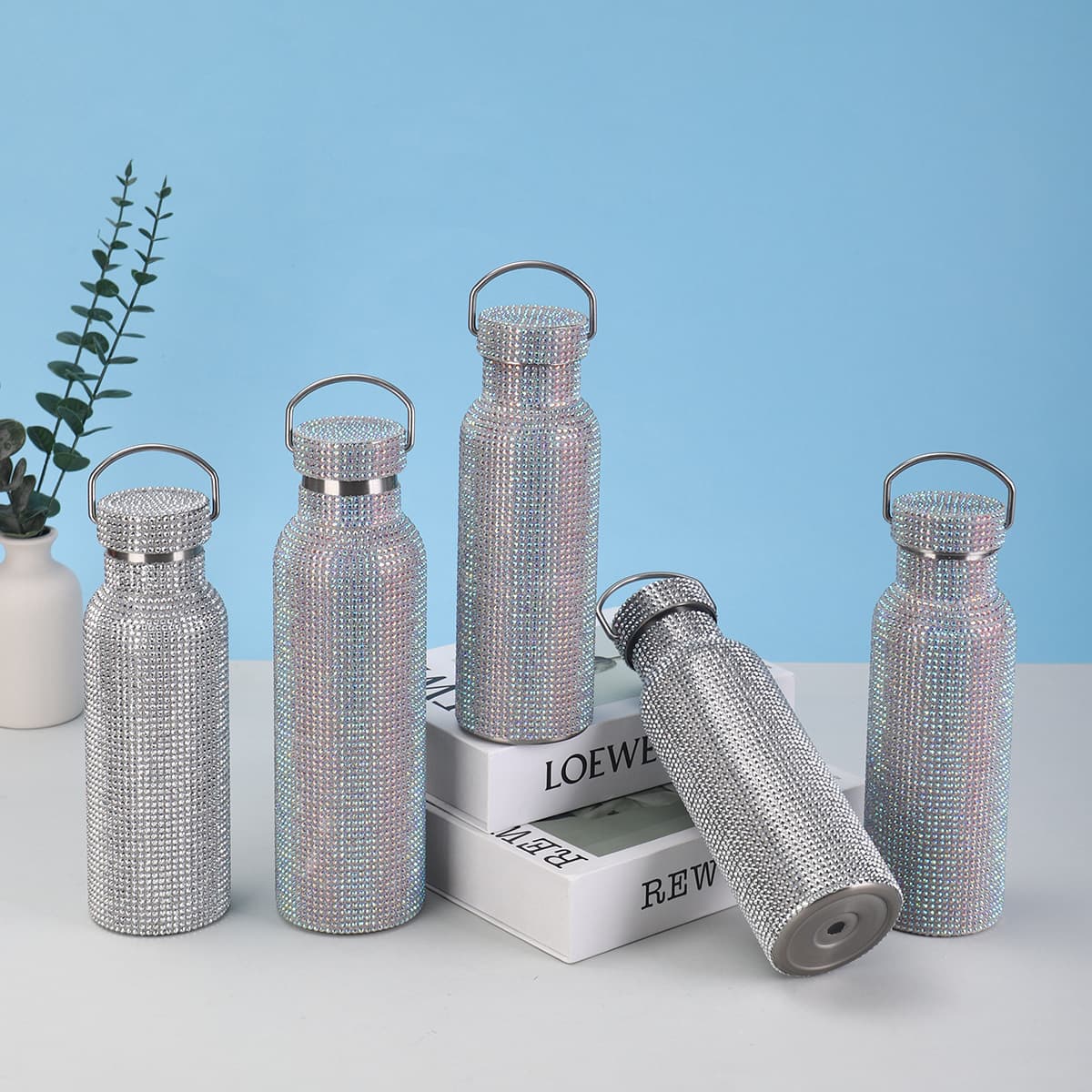 Cross-border Diamond Engraved Large Capacity Space Bottle 304 Stainless Steel Insulated Cup Outdoor Hiking Handle Sports Water Bottle