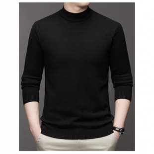 Cross-border Drop Shipping Knitted Sweater Men's Half High Neck Autumn Winter New Casual Solid Color Warm Base Layer Top