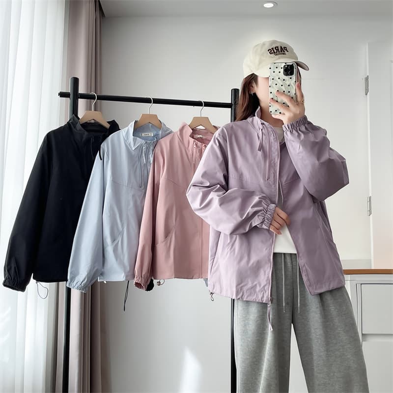 Plus Size Women's Jacket with Stand Collar, 2025 Summer, Cardigan, Trendy, Simple, Versatile, Windbreaker 2192
