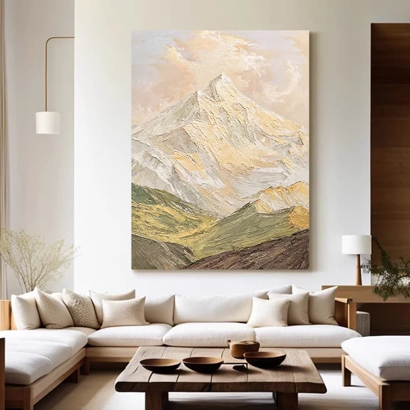 Pure Hand-Painted Oil Painting "Mountain Wilderness" Original Art Texture Cream Style Living Room Decor, Foyer Abstract Hanging
