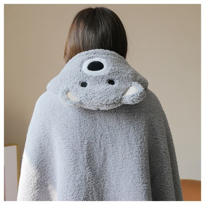 Winter Cute Lazy Shawl Blanket with Hooded Cape Thickened Poncho for Classroom Office Student Nap
