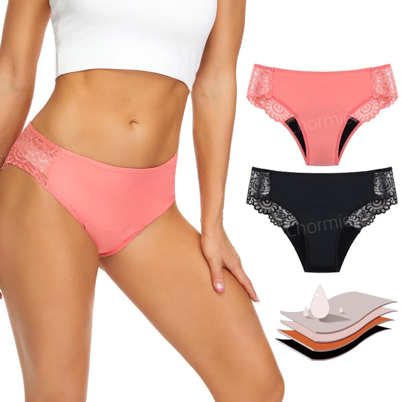 Cross-border European and American style sexy lace mid-waist four-layer leak-proof menstrual panties, washable and no need for sanitary napkins