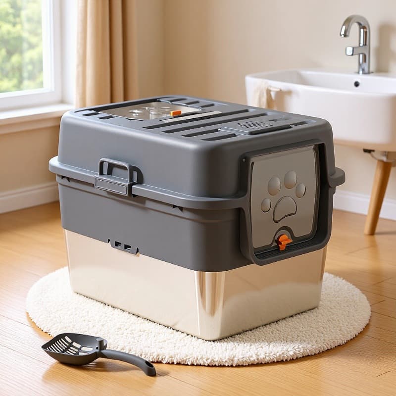 Portable Stainless Steel Cat Litter Box Anti-Splash Extra Large Enclosed Cat Toilet Cross-Border Pet Supplies
