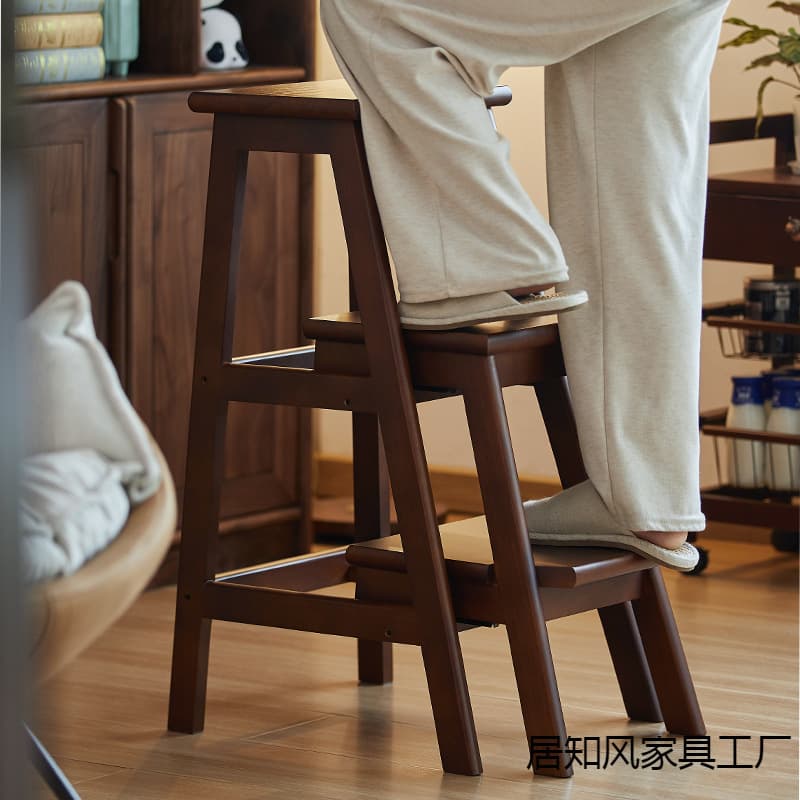 Solid Wood Step Stool Ladder Dual-Purpose Step Stool Multi-Functional Folding Three-Step Ladder Flower Stand Thickened Stair Climbing Ladder
