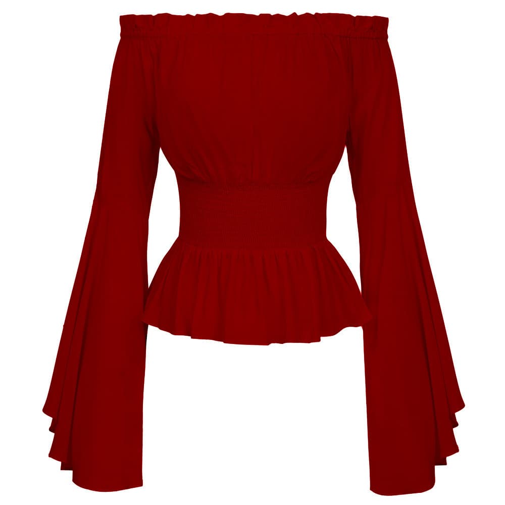 2024wish new party European and American long-sleeved women's Renaissance medieval tops sexy one-shoulder T-shirt