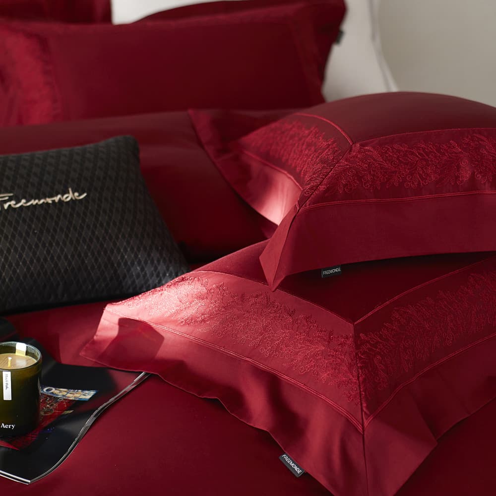 High-End Imported Lace Edge 120S Long-Staple Cotton Red Four-Piece Wedding Bedding Set
