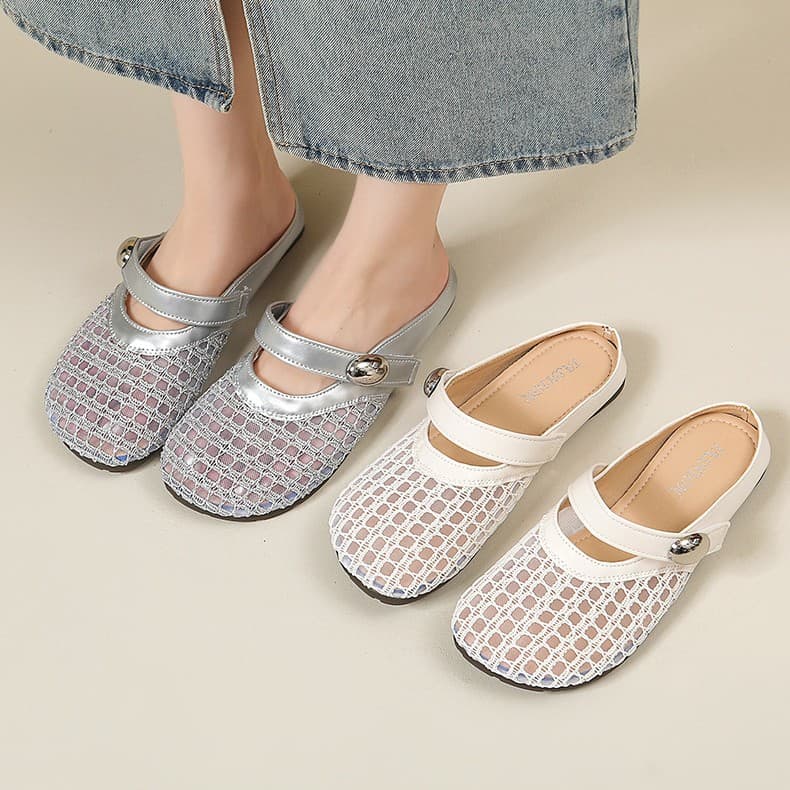 Flat Closed-Toe Half Slippers for Women Summer 2026 New Arrival Perfect for Dresses Slip-On Hollow Sandals