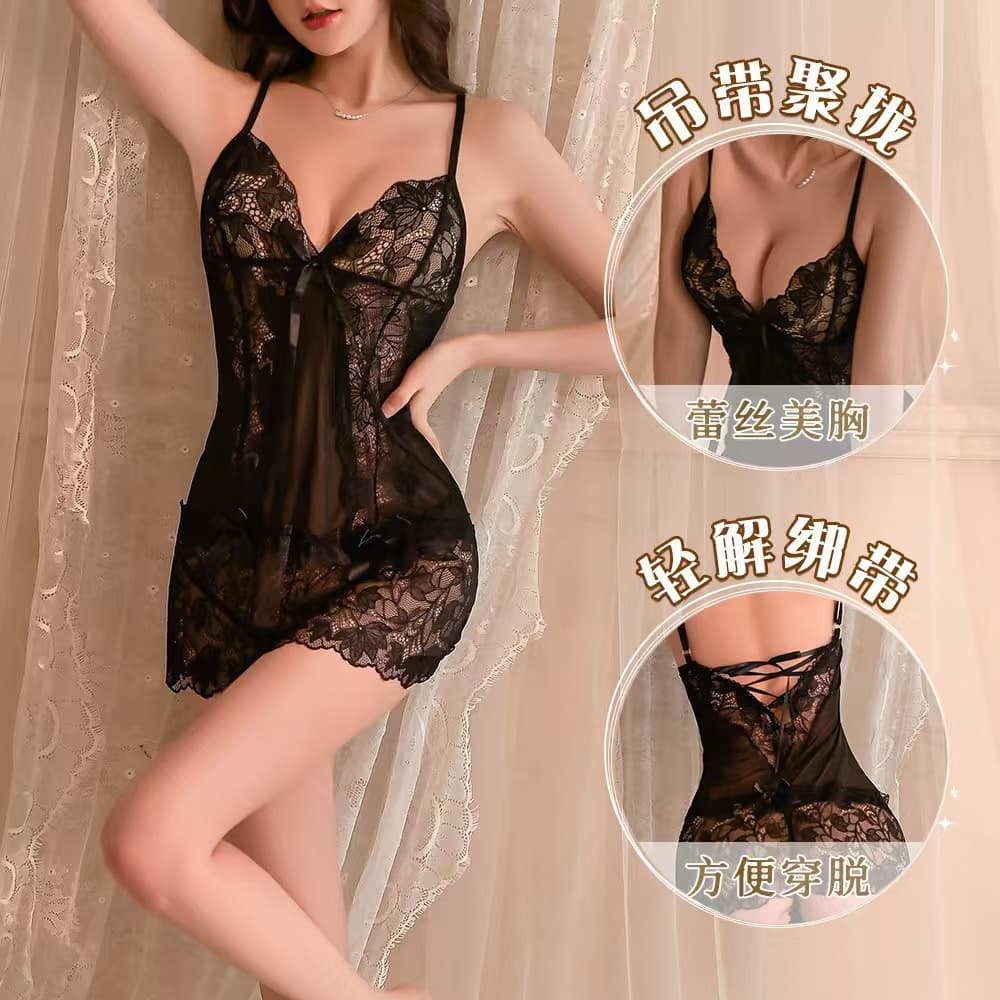 Sexy lingerie, pajamas, women's suit, sexy transparent lace temptation, sexy sling, no need to take off, pure desire