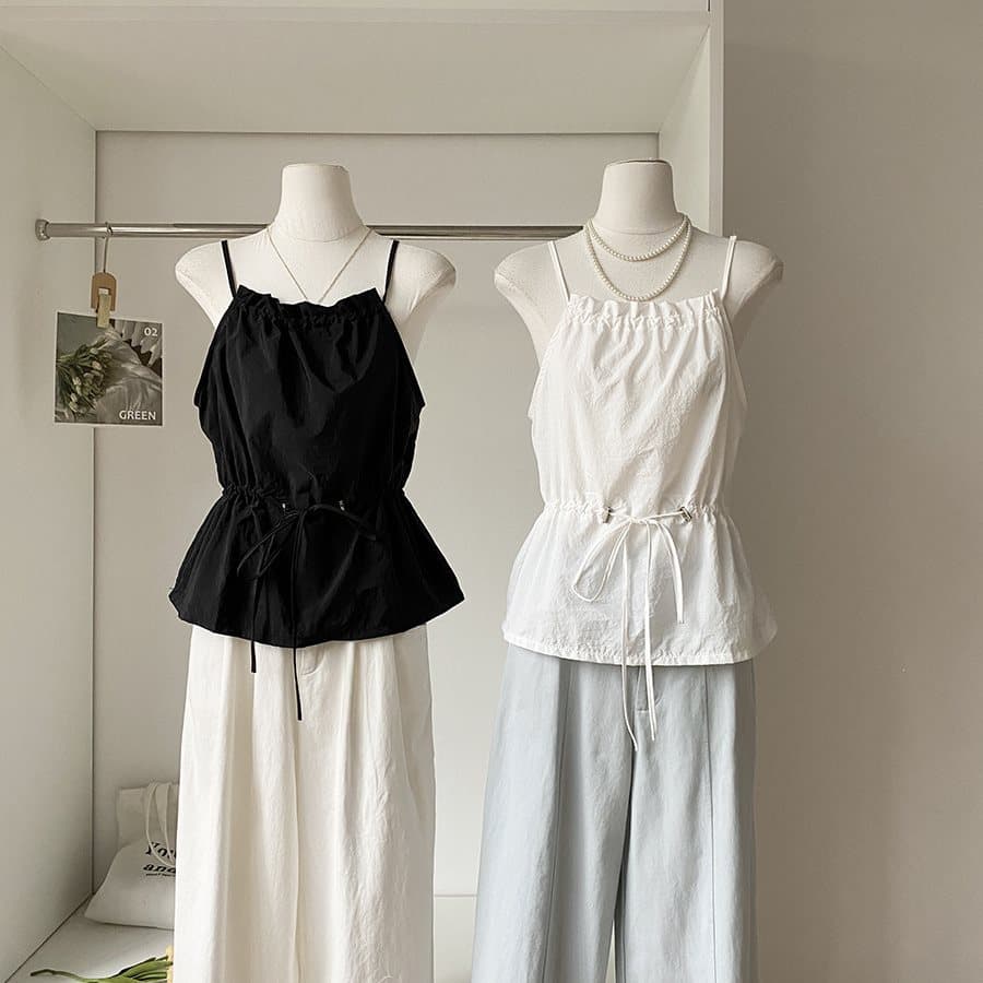 2026 Summer New Korean Chic Sexy Drawstring Waist Camisole Top Versatile Sexy Top for Women