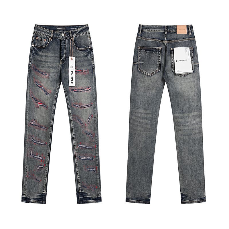 Cross-border trendy brand PURPLE BRAND JEANS European and American high street slim fit versatile jeans washed and distressed style